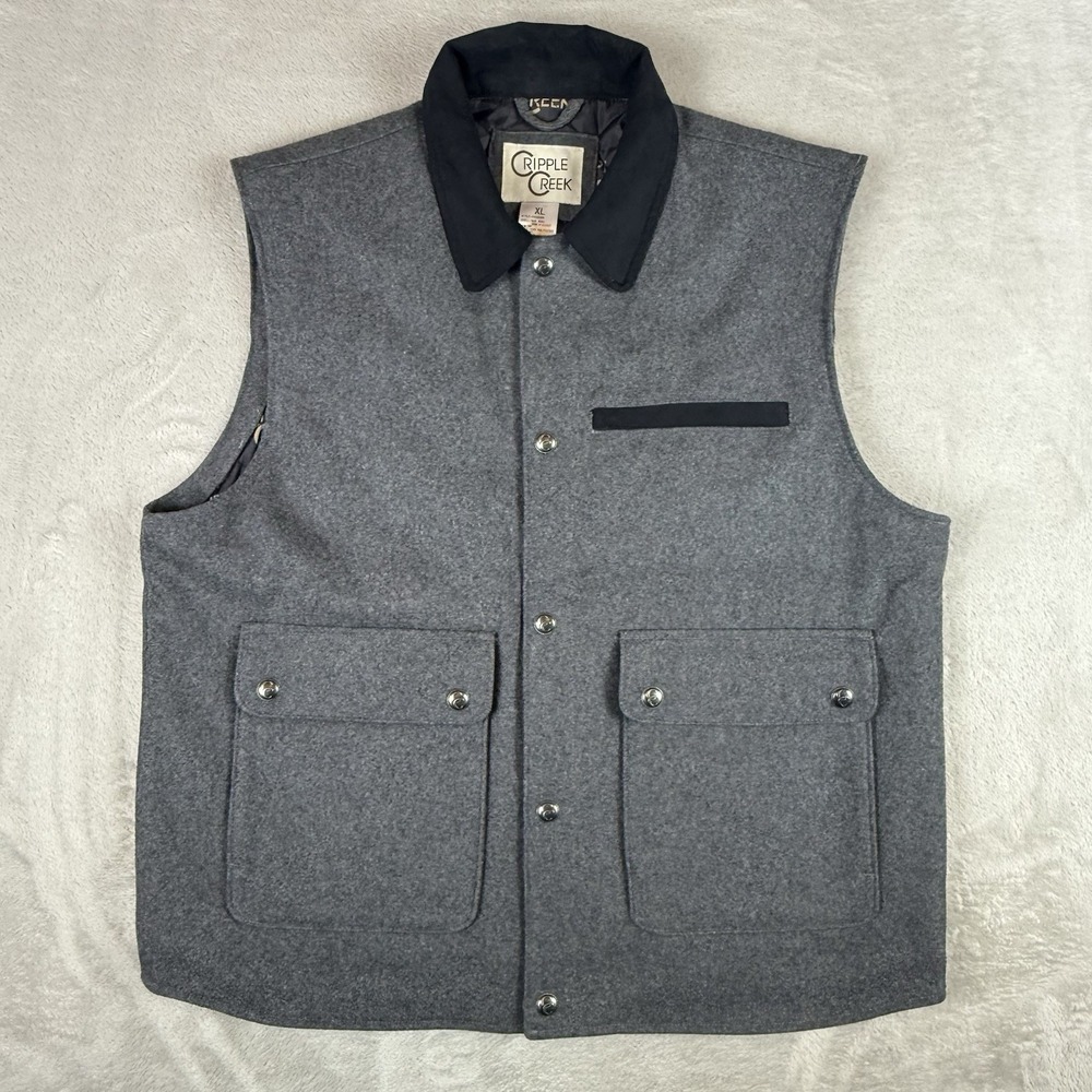 Cripple Creek Vest Mens XL Gray Wool Blend Western Rancher Quilted CR38066